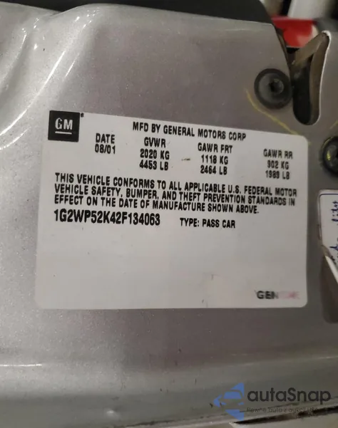 2002 Pontiac Grand Prix Gt from USA, damaged, VIN 1G2WP52K42F134063